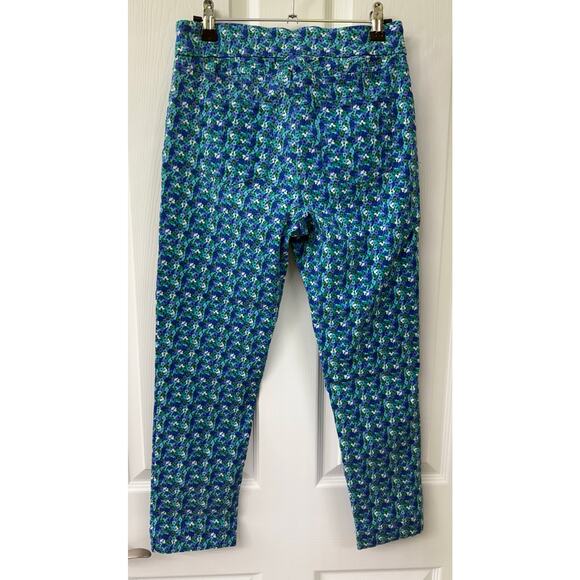 Soft Surroundings small blue floral pull on pants capri length back pockets - Picture 2 of 8